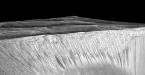 Seasonal dark streaks in Garni Crater